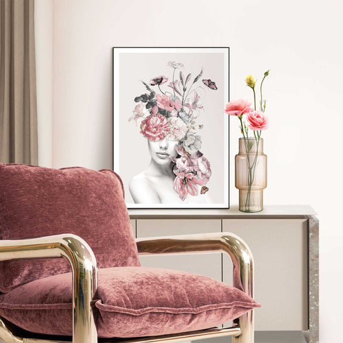 Reinders Sweet Floral Lady schilderij -  roze - woonkamer - 70x50cm