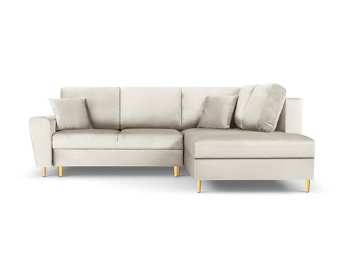 Cosmopolitan Design Converteerbare hoekbank rechts met opbergdoos Kyoto 5-zits, flueel, lichtbeige - 194x243x88cm