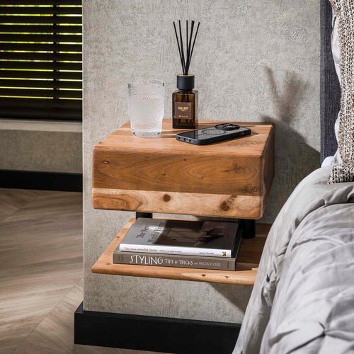Giga Meubel Nachtkastje Shelve - Naturel Acaciahout - 27x35x32cm