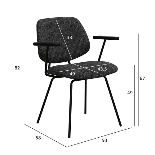 Furnhouse eetkamerstoelen armleuning Sofia - Zwart - Stof (Bouclé) - Set van 6