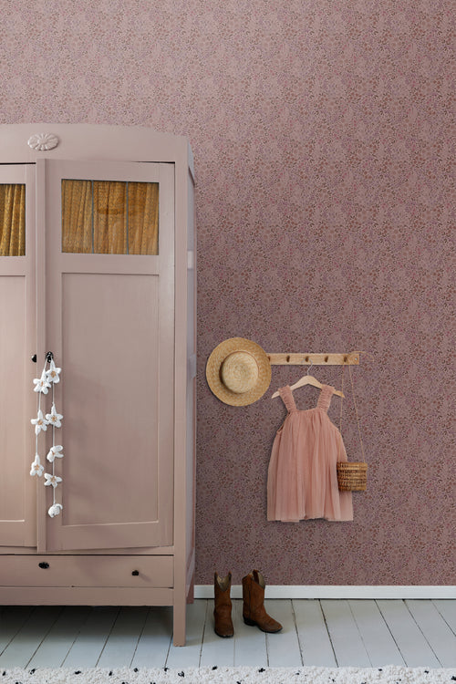 ESTAhome behang bloemetjes oudroze en aubergine paars - 53 cm x 10.05 m - 131129 - vtwonen shop