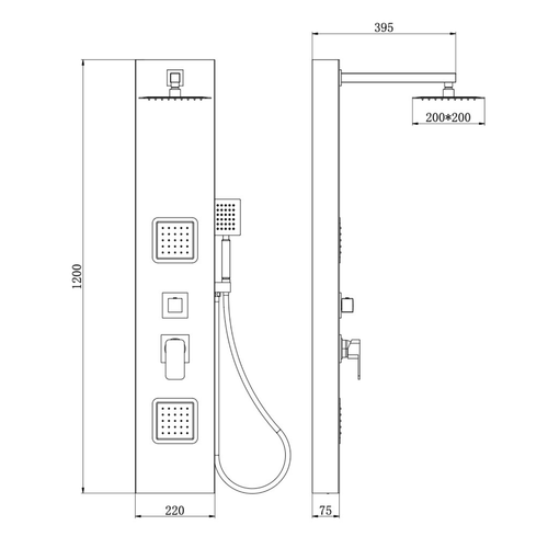 Badplaats Douchepaneel Hudson 120 x 20 cm - Zwart - Doucheset van PVC met Mengkraan en Douchekop