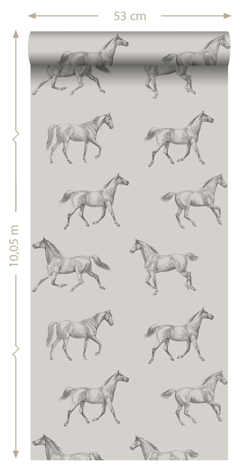 ESTAhome behang getekende paarden donker beige - 53 cm x 10.05 m - 128808