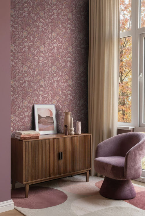 ESTAhome behang vintage bloemen mauve paars - 50 x 900 cm - 131331