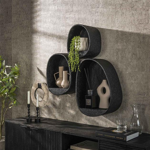 Giga Meubel Wandschap Metallic Druppel - Grijs Metaal - Set van 3