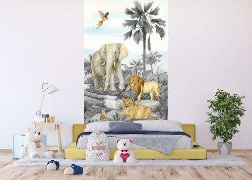 Sanders & Sanders fotobehang jungle dieren grijs - 270 x 150 cm - 601225