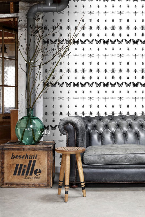 ESTAhome XXL behang pentekening insecten zwart wit - 50 x 900 cm - 158827 - vtwonen shop