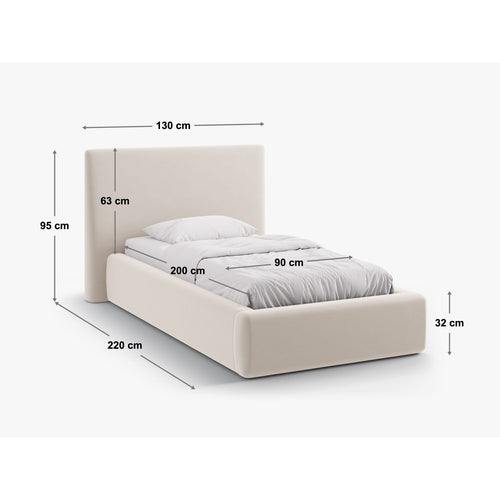 Cosmopolitan Design - Opbergbed met hoofdeinde Asti 90x200cm flueel marineblauw - 220x130x95cm