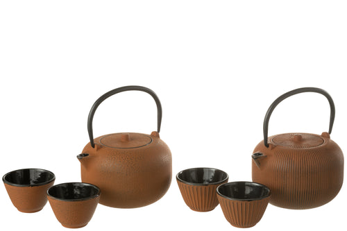 J-Line theepot - metaal - bruin - 2 stuks - vtwonen shop