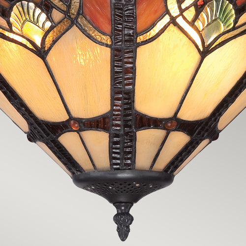 Elstead Cambridge - 2-lichts semi-inbouw plafondlamp vintage brons, Tiffany glas, E27