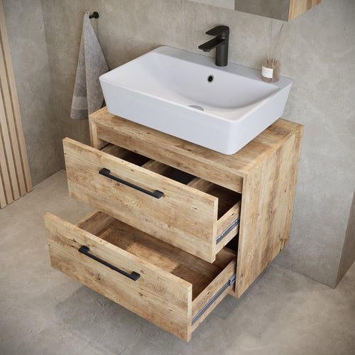 Badplaats Wastafelkast Set Florence 60 x 35 cm – Kastanje Eiken – Badmeubel met Spiegelkast