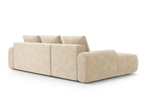Cosmopolitan Design Uitklapbare hoekbank links met opbergdoos Linz 3-zits, flueel lichtbeige - 142x275x84cm