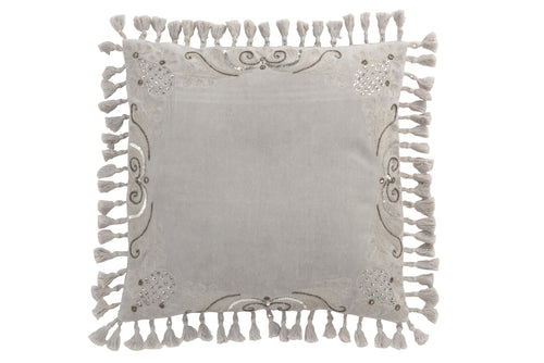 J-Line kussen Marokkaanse Randen - velvet - grijs - vtwonen shop