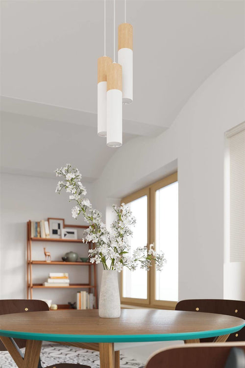 Sollux hanglamp Pablo - 3 lichts - 20  x 100   cm - wit - hout - vtwonen shop