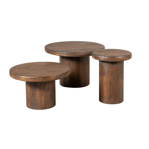 StarFurn Salontafel Maya - Rond Bruin Hout - Set van 3 - 70x70x45cm