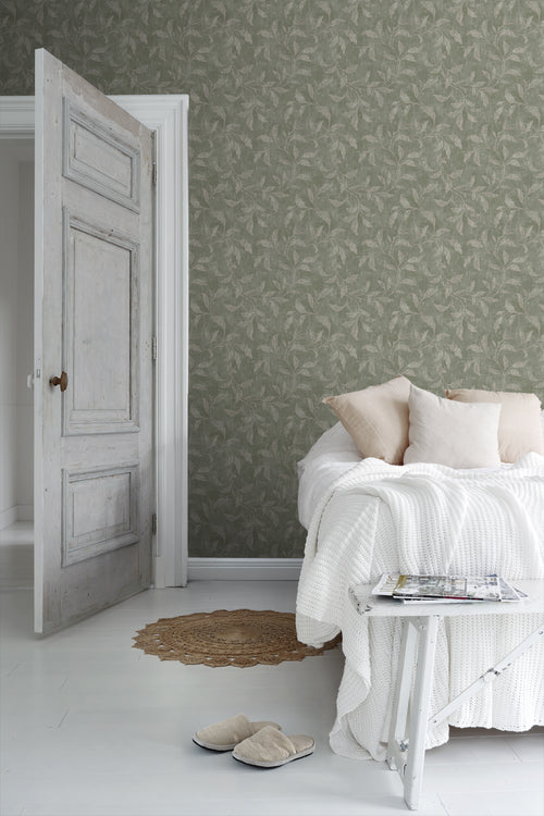 Borastapeter behang bladeren vergrijsd groen - 53 cm x 10.05 m - 660276 - vtwonen shop