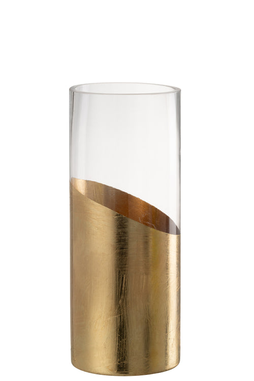 J-Line windlicht Moa glas - transparant/goud - medium - vtwonen shop