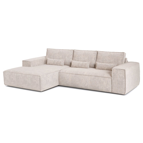 Premium Interiors - Linkerhoekbank met snelle uitklapfunctie JUNE - gewaafd fluweel crème 320cm