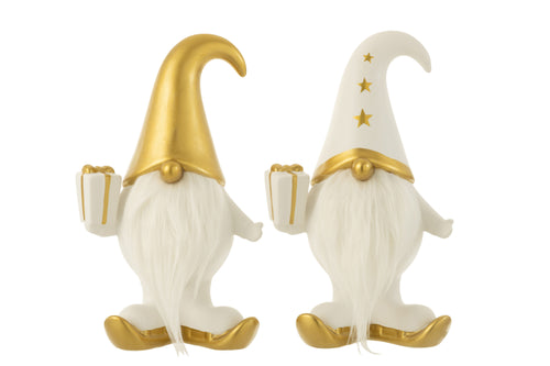 J-Line figuur Kerstman Cadeau Vacht Dolomiet - porselein - wit/goud - large - 2 stuks - vtwonen shop