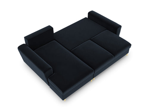 Cosmopolitan Design Uitklapbare hoekbank links met opbergdoos Kyoto 4-zits, flueel, donkerblauw - 145x241x88cm
