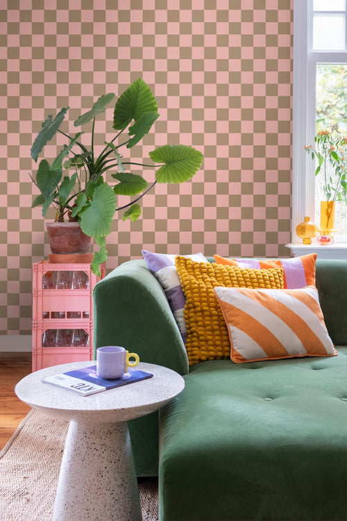 ESTAhome behang geblokt motief roze en beige bruin - 53 cm x 10.05 m - 130913 - vtwonen shop