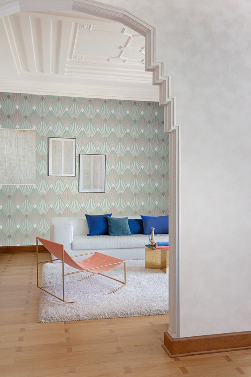 Masureel behang art deco motief groen - 53 cm x 10.05 m - 630586 - vtwonen shop