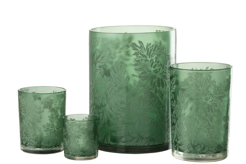 J-Line windlicht Bloemen - glas - groen - extra large