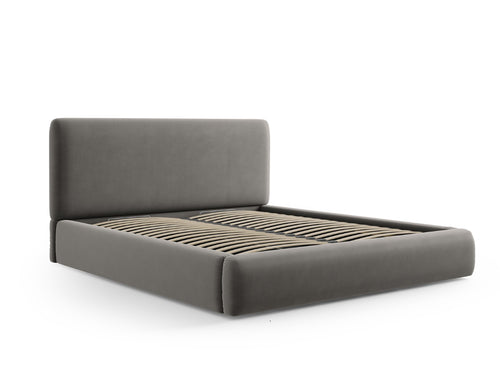 Cosmopolitan Design Opbergbed met hoofdeinde Colonel 140x200cm, flueel, lichtgrijs - 220x160x100cm
