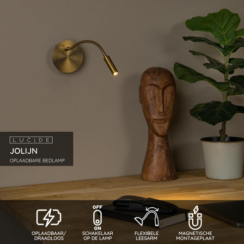 Lucide bedlamp JOLIJN - Geïntegreerde LED - Mat Goud / Messing - vtwonen shop