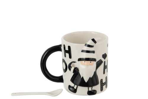 J-Line mok + lepel Kerstman Dolomiet - keramiek - wit/zwart - vtwonen shop