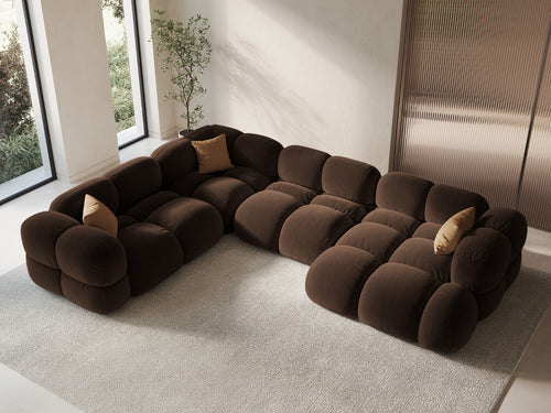 Cosmopolitan Design Panoramische hoekbank links Loretto 5-zits, flueel chocolade - 250x345x68cm