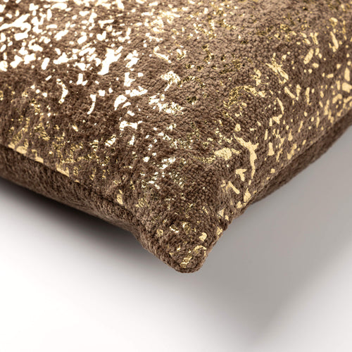 FLOW - sierkussen 45x45 cm - chenille - metallic - Chocolate Martini - bruin, goud