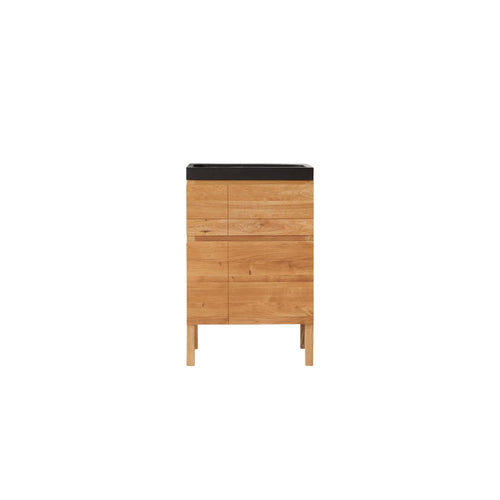 Tikamoon Massief eikenhouten en lavastenen badkamermeubel 60 cm - Naturel