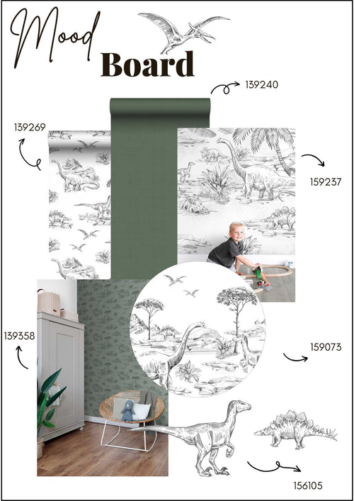 ESTAhome muursticker dinosaurussen zwart wit - 47.5 x 66 cm - 156105