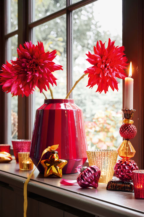 Pip Studio - Love Birds Stripes Dark Red - Metalen Vaas - 24x29cm