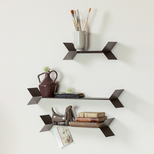 WOOOD wandplanken Lorin - Metaal - Mokkabruin - Set Van 3 - 13x80x13