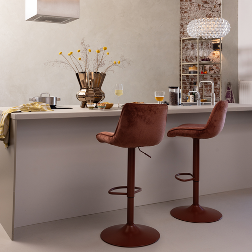 WOOOD barstoel in hoogte verstelbaar Marten - Chenille - Kastanjebruin - 110x45x50