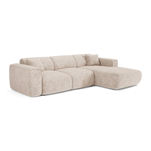 Sia Home - Hoekbank met slaapfunctie YUMA - gewaafd fluweel crème 283cm