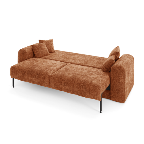 Sia Home - Slaapbank met opbergruimte, notenhout RIO - gewaafd fluweel terracotta 250cm