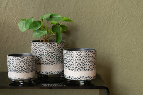 J-Line bloempot Mozaiek - keramiek - grijs/ blauw - large - Ø 16.5 cm - vtwonen shop