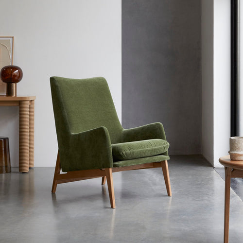 Tikamoon Fauteuil van massief eikenhout en groen fluweel - Groen - vtwonen shop