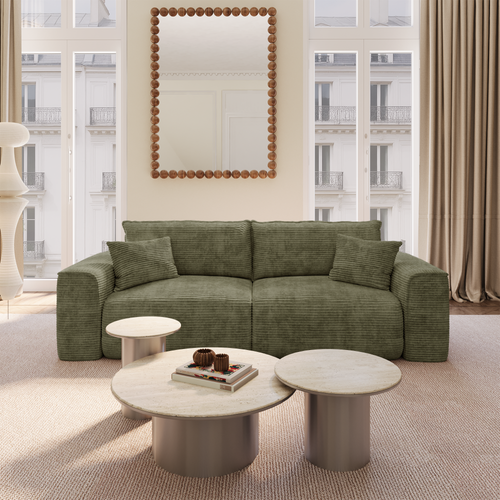Premium Interiors - Snel uitklapbare slaapbank COMO - corduroy olijfgroen 236cm