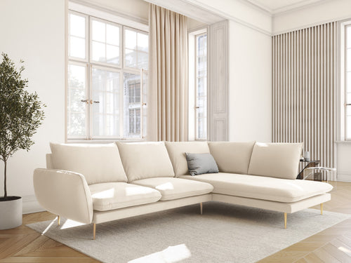 Cosmopolitan Design rechter hoekbank Vienna 6-zits, flueel, lichtbeige - 185x275x95cm