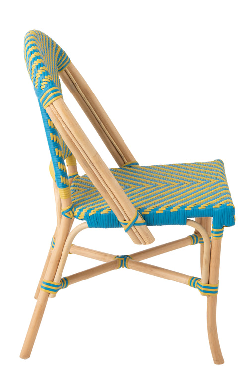 J-Line stoel Ego - riet - geel/azuurblauw - 2 stuks