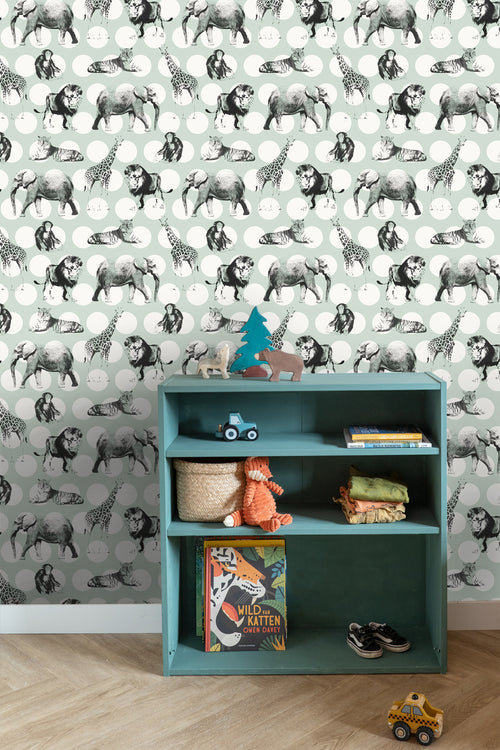 ESTAhome behang dieren met stippen mintgroen en zwart - 53 cm x 10.05 m - 128713