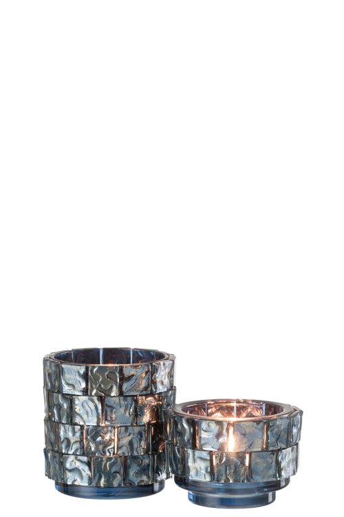 J-Line theelichthouder Vierkant mozaiek - glas - donkerblauw - large