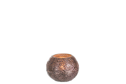 J-Line windlicht Bal Boho - glas - grijs - 6 stuks