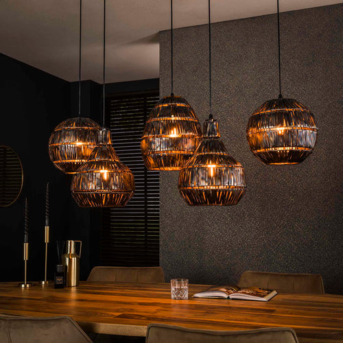 Giga Meubel Hanglamp Strip - Zwart/Bruin Metaal - 5-Lichts - 130x30x150cm