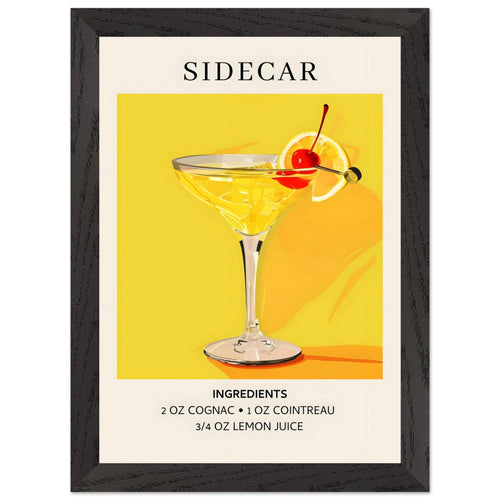 Artfulprints Poster met Lijst Sidecar cocktail II - Ingrediënten   - A4 21x29.7 cm - Geel