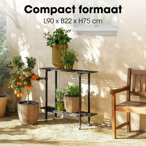 Mica Decorations Greenrax Plantenstandaard - Plantenrek met Wieltjes - Plantentafel voor Kamerplanten 90 x 22 x 75 cm - Plantentafeltje voor Binnen -